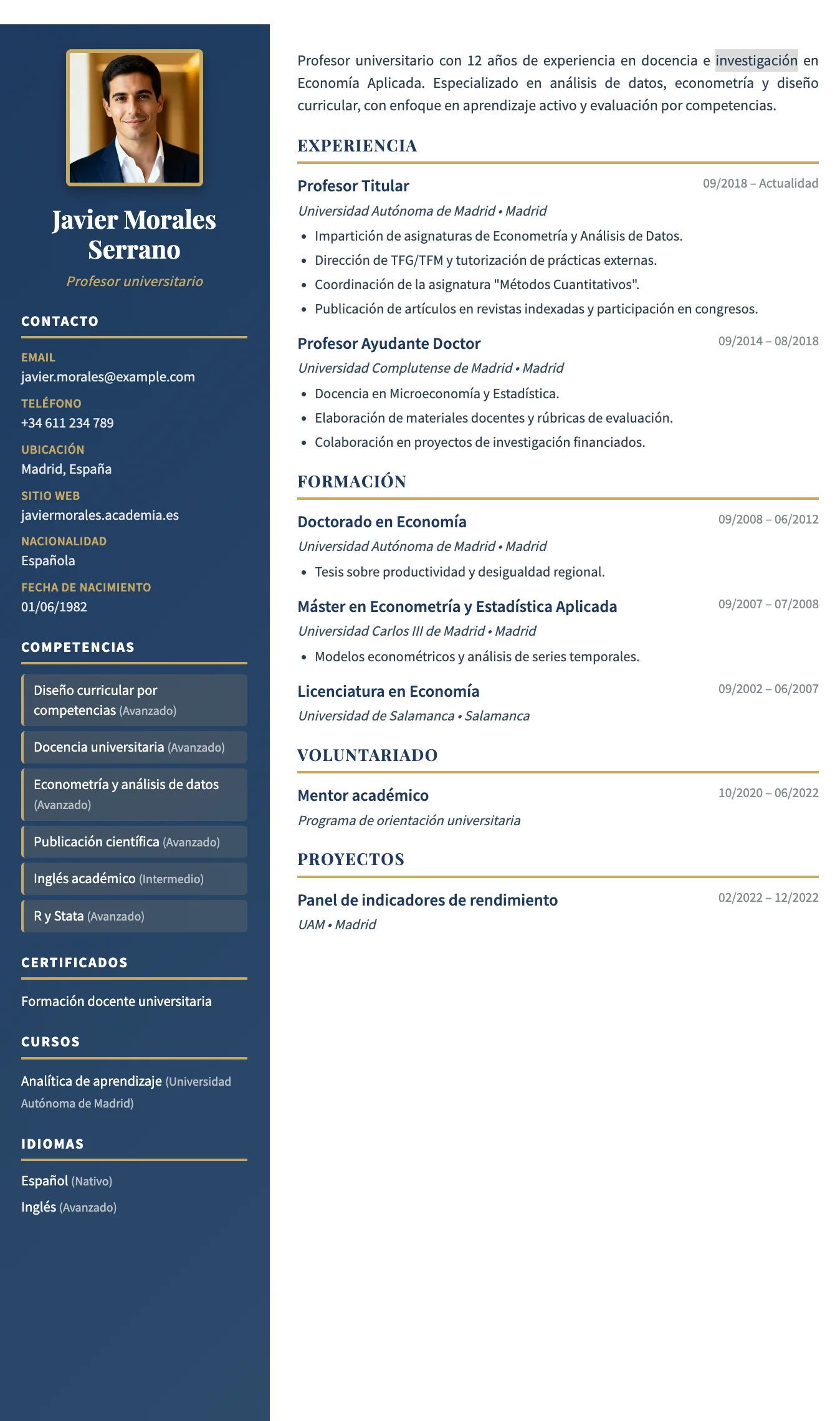 Profesional de dos columnas